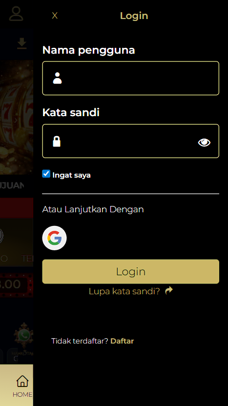 Contoh tampilan formulir login Mahkota69